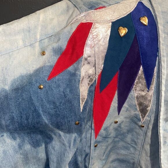Vintage 80’s-90’s Handmade Denim Patch Jacket Shoulder Pads Pat Hardison pockets - Picture 6 of 15